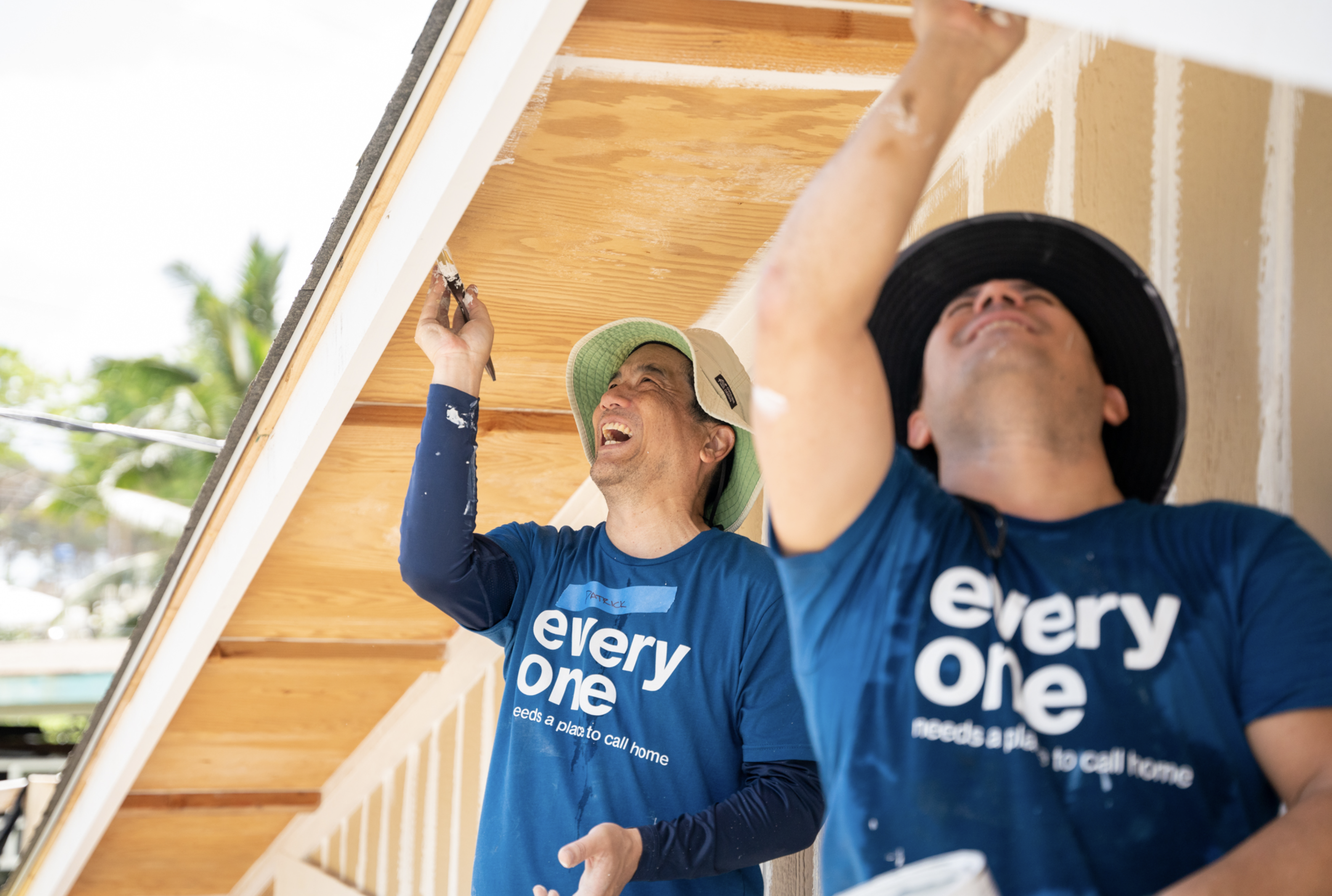 Volunteers building together